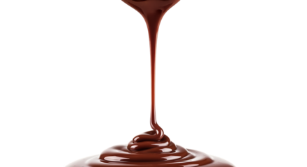 Chocolate syrup pouring isolated on transparent background in a studio shot
