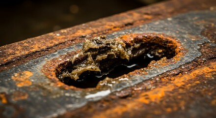 Viscous Slime and Oxidized Decay: A Macro Study of Industrial Corrosion and Contamination.