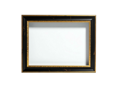 Rectangular frame with ornate gold trim against a white background, black borders