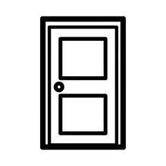 Simple Outline Door Icon with Rectangular Panels and Round Doorknob