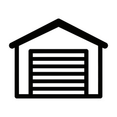 Black Outline Garage Icon with Rounded Corners on White Background
