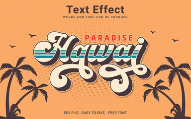 Editable Retro Hawaii text effect in Illustrator, Hawaii text effect paradise style