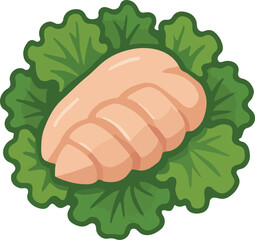 Raw chicken breast on green lettuce leaves poultry