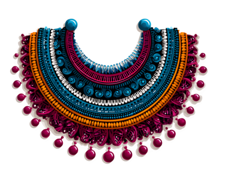 Stunning bohemian necklace artwork with vibrant color scheme, perfect for fashion blog or jewelry design concept, add a touch of chic style
