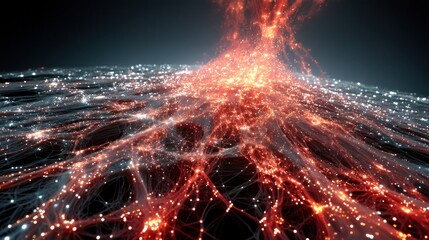 A vibrant abstract visualization of interconnected lines and nodes, resembling a network of energy or data flow.
