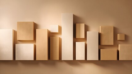 Rectangular blocks of varying sizes cast shadows on a neutral wall.