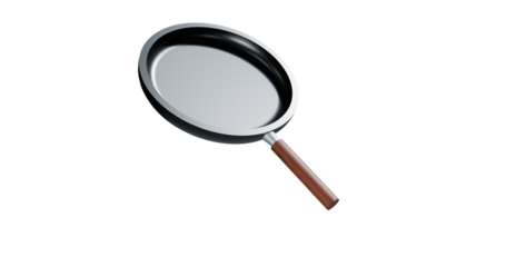 Frying pan in non stick coating with wooden handle in a transparent background