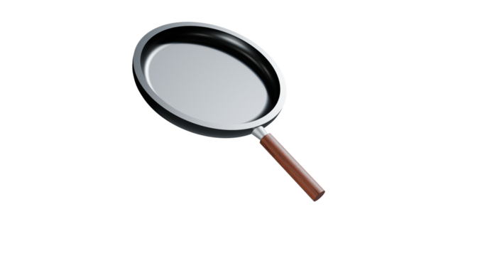 Frying pan in non stick coating with wooden handle in a transparent background