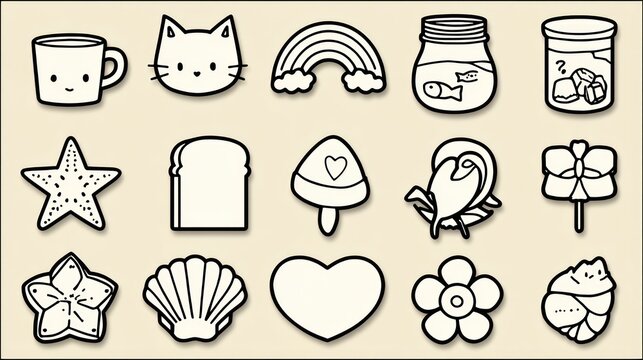 Cartoon illustrations of various objects and symbols for design and decoration - Powered by Adobe