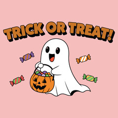 Happy Halloween cartoon card with pumpkin and festive holiday design