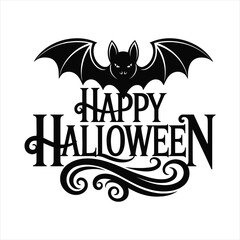 Happy halloween bat silhouette decorative text festive celebration design vector
