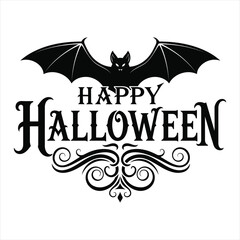 Happy halloween bat silhouette with ornate flourishes for spooky celebrations and decorations vector