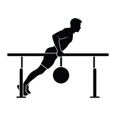 Silhouette illustration of a man performing dips on parallel bars vector graphic for fitness and sports silhouette vector illustration white background