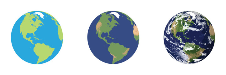 Earth Globe Vector Illustration – Flat, 3D, and Realistic Designs – Planet Earth Symbol for Global, Educational, and Environmental Graphic Projects