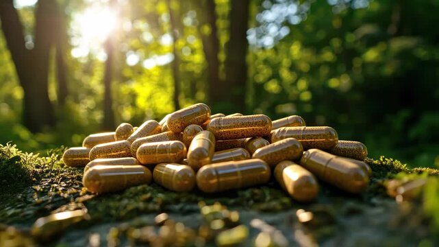 different dietary supplements in capsules natural supplements. Selective focus. Nature.