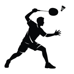 Dynamic badminton player silhouette vector illustration action sport icon scalable eps graphic silhouette vector illustration white background