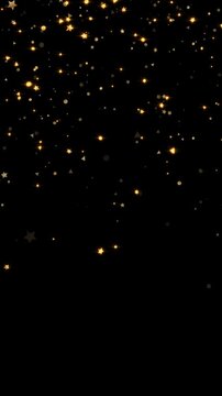 gold confetti star and circle shapes happy birthday and party celeblation alpha channel animation, isolated golden luxury isolated vertical social media motion design element	