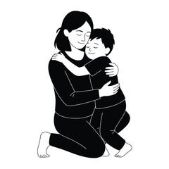 Black and white vector illustration of a tender hug between a mother and child for versatile design applications silhouette vector illustration white background