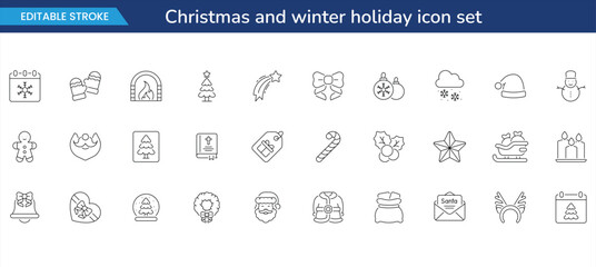 Christmas and winter holiday icon set in minimal outline style