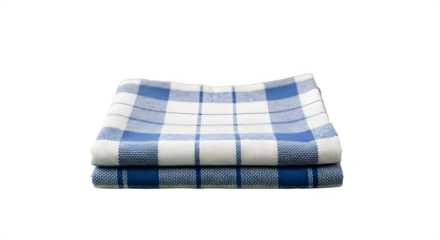 Two neatly folded blue and white checkered tea towels stacked against a pale green background.