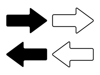 Straight pointed arrow icon set. Black arrow pointing to the right and left. Arrow sign vector asset. perfect for navigation, direction, and interface design.