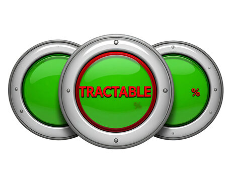 Three circular, glossy green buttons with silver frames on a black background