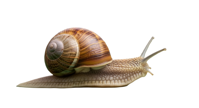 Upscaled macro captures the textures and patterns of a snail against a serene green backdrop.