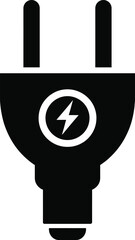 Minimalist black and white vector icon of an electrical plug with a lightning bolt symbol for power silhouette vector illustration white background