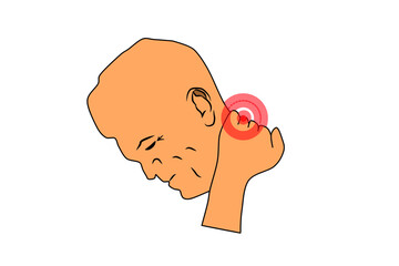 Vector illustration of a person suffering from neck pain, massaging the sore spot on their neck.
