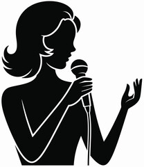 Elegant silhouette illustration of a woman singing with a microphone vector graphic scalable eps silhouette vector illustration white background