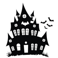 Spooky haunted mansion silhouette illustration vector scalable eps icon for halloween decorations and graphic design silhouette vector illustration white background