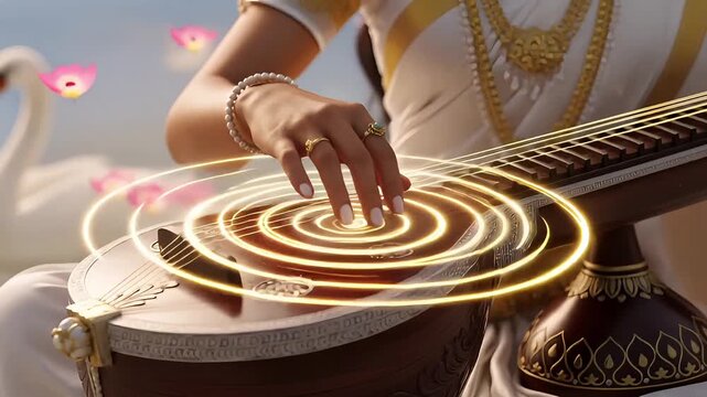 Maa Saraswati Plays Musical Instrument Veena