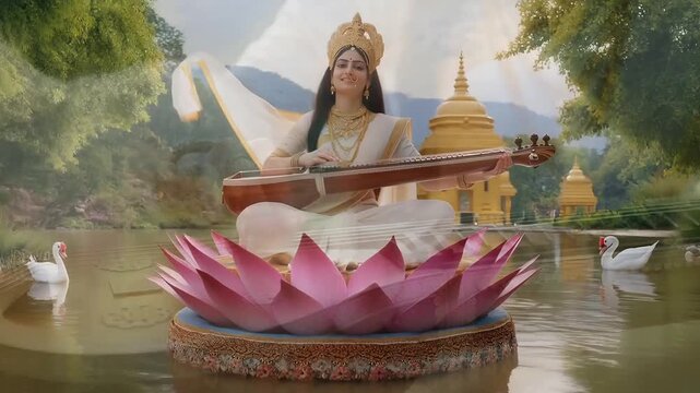 Maa Saraswati Plays Musical Instrument Veena