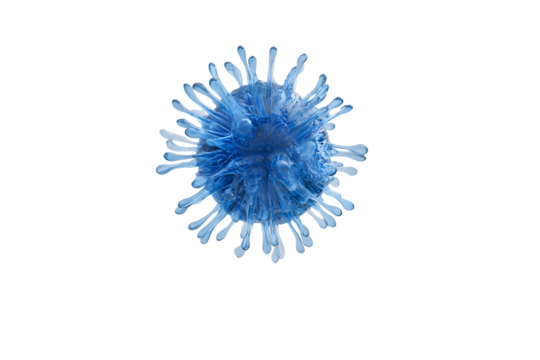 Microscopic view of glowing blue viral particles for scientific and educational use