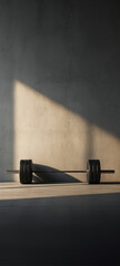 Barbell with Shadow on Concrete Wall