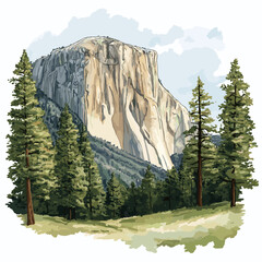 Yosemite National Park. Yosemite National Park hand drawn watercolor illustration