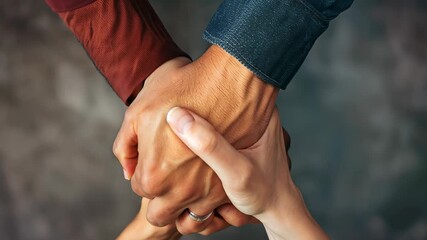 This close-up image features diverse hands coming together, symbolizing unity and support. The emotional connection reflects warmth, trust, and collaboration among individuals.