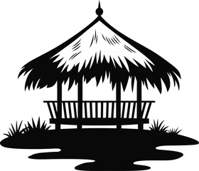 Tropical Beach Hut Silhouette Vector