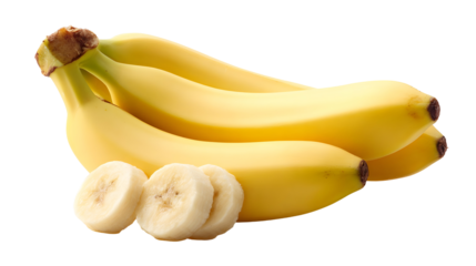 Fresh ripe bananas in a bunch with smooth yellow skin for healthy eating and natural diet concepts
