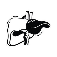 Hand drawn liver icon, human anatomy, liver health, and medical research.