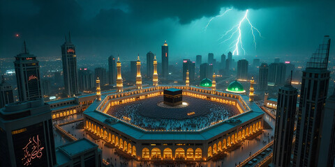 modern city with empty road and skyscrapers in the evening