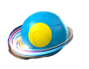 Soccer Ball Soaring Through Air Wrapped in Palau Flag Design