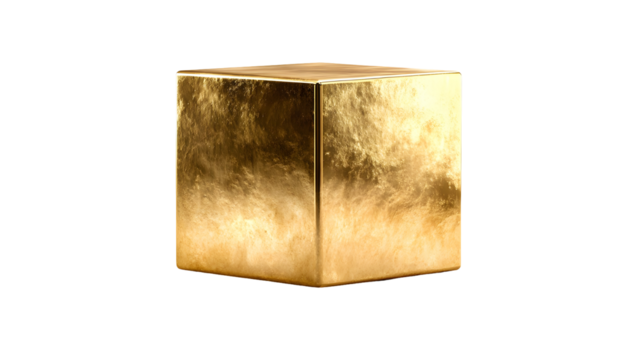 Metallic golden cube with highly polished surface for modern design
