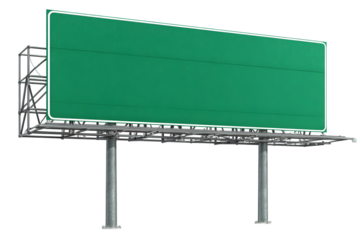Large green highway road sign with white border for urban transportation