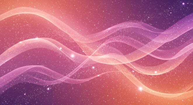 Abstract Glowing Waves and Particles in a Dreamy Pink and Purple Gradient Background
