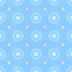 Soft blue floral seamless pattern featuring delicate white and light turquoise petals. A gentle, calming design perfect for fabric, stationery, or home decor.