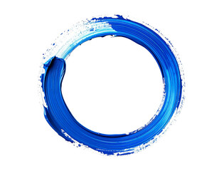 Vivid blue paint stroke forms a textured, imperfect circle against black