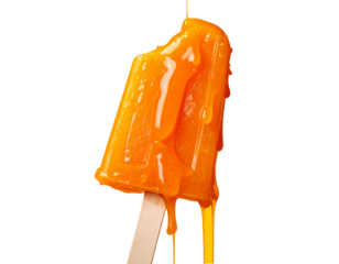 Artistic Composition of Orange Popsicle Dripping on Vibrant Yellow Background PNG 