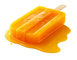 Close-Up of Orange Popsicle Melting on a White Surface, Isolated on Transparent Background PNG 