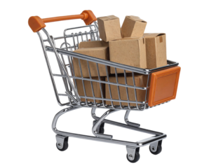 Shopping Cart Filled with Cardboard Packages, Isolated on Transparent Background PNG 
